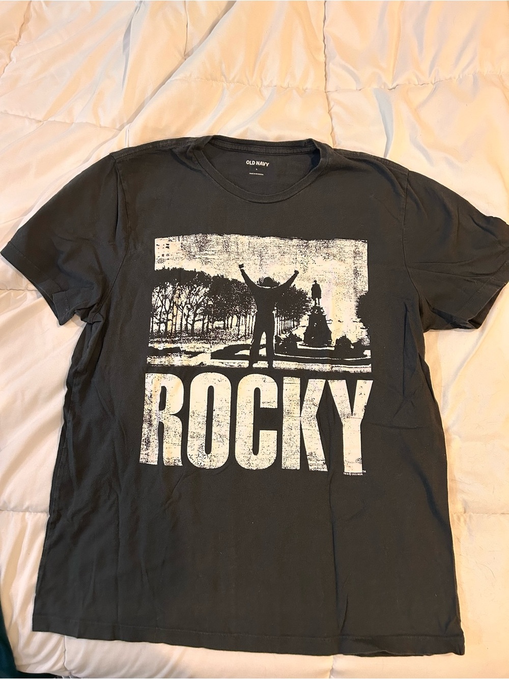 Old Navy Black Short Sleeve Tee with White 'ROCKY' Graphic